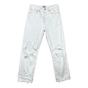 Agolde Rigid White Straight Leg Distressed 90s Look Ankle Length Jeans Size 29